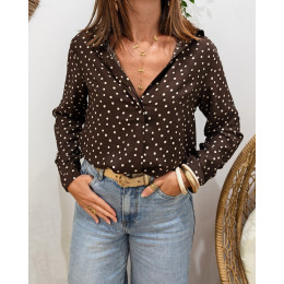 Chemisier femme marron à pois beiges