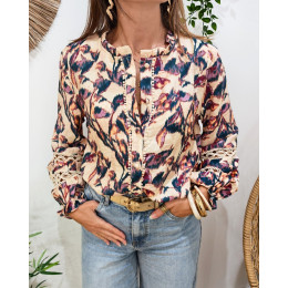 Chemisier femme beige motifs multicolores Imelda