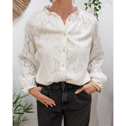 Chemisier femme beige ajouré Océana