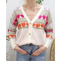 Gilet femme orange rose parme coeurs Love