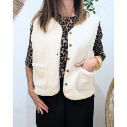 Gilet femme sans manche bouclettes écru Candice