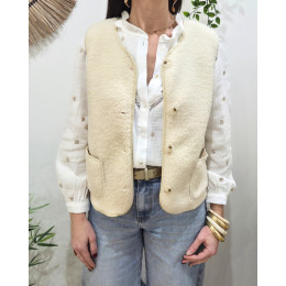 Gilet femme sans manche bouclettes beige Alya