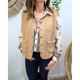 Gilet femme sans manche bouclettes camel Candice