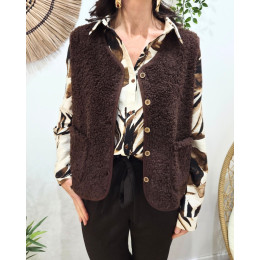 Gilet femme sans manche bouclettes choco Candice