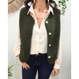 Gilet femme sans manche bouclettes kaki Alya