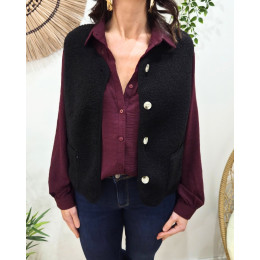 Gilet femme sans manche bouclettes noir Alya
