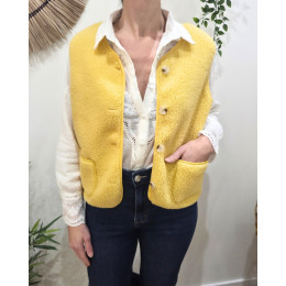 Gilet femme sans manche bouclettes jaune Alya