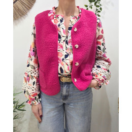 Gilet femme sans manche bouclettes rose fuchsia Alya