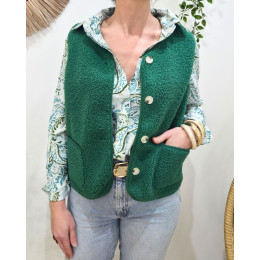 Gilet femme sans manche bouclettes vert gazon Alya