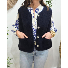 Gilet femme sans manche bouclettes bleu marine Alya