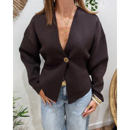 Gilet femme marron choco gros bouton doré Numa
