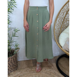 Jupe longue femme fluide boutonnée kaki