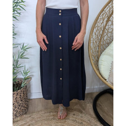 Jupe longue femme fluide boutonnée marine