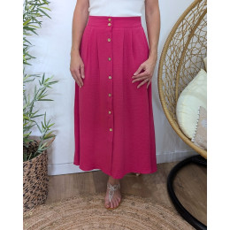 Jupe longue femme fluide boutonnée rose