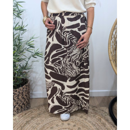 Jupe longue femme fluide beige et marron à motifs Clarissa