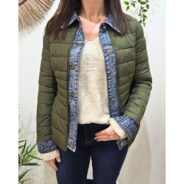 Doudoune femme kaki rebords jeans
