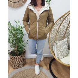 Parka doudoune femme courte épaisse réversible camel et dorée