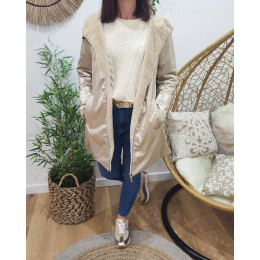Parka femme dorée réversible fausse fourrure beige Armanda