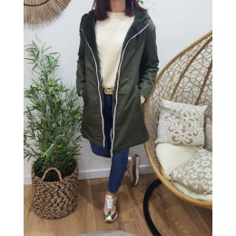Parka femme kaki réversible fausse fourrure Armanda