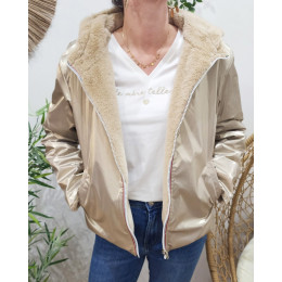 Parka femme dorée réversible fausse fourrure beige Sora