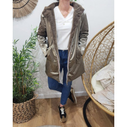 Parka femme bronze réversible fausse fourrure taupe Armanda