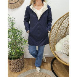 Parka fine femme longue réversible bleu marine et dorée Lydia