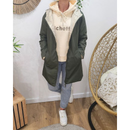 Parka fine femme longue réversible kaki foncé et dorée Lydia