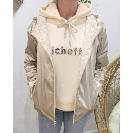 Parka fine femme courte réversible or et beige Léopard 