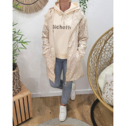 Parka fine femme longue réversible beige et léopard or
