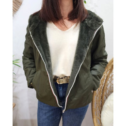 Parka femme kaki réversible fausse fourrure Sora