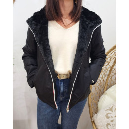 Parka femme noire réversible fausse fourrure Sora
