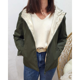 Parka fine femme courte réversible kaki foncé et dorée Tina