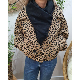 Manteau bombers épais léopard camel et noir