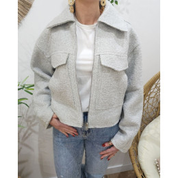 Manteau femme court oversize gris