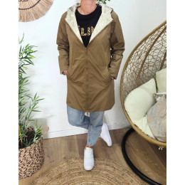 Parka fine femme longue réversible camel et dorée Lydia