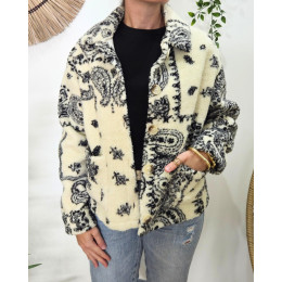 Manteau femme bouclettes écru et noir Zoraïa