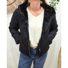 Parka femme noire matelassée réversible fausse fourrure Esma