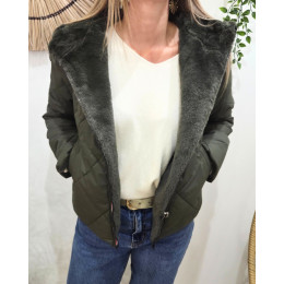 Parka femme kaki matelassée réversible fausse fourrure Esma