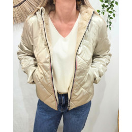 Parka femme dorée matelassée réversible fausse fourrure beige Esma
