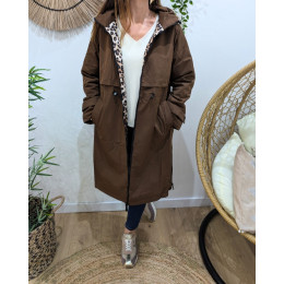 Parka femme longue esprit trench marron Nola