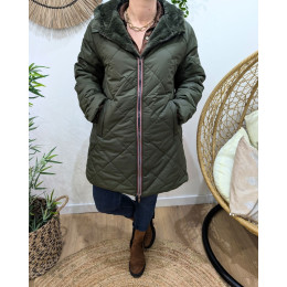 Parka longue femme kaki matelassée réversible fausse fourrure Lioba