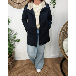 Parka longue femme marine fourrée beige Branca