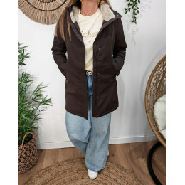 Parka longue femme marron fourrée beige Branca