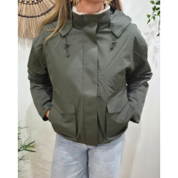 Parka femme kaki fourrée beige Florbela
