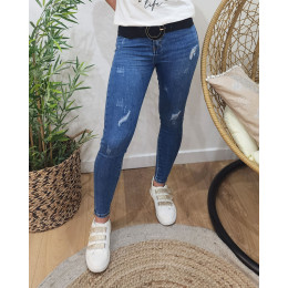 Jean femme effet usé skinny taille haute