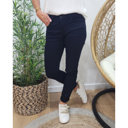 Pantalon femme slim bleu marine fin taille haute