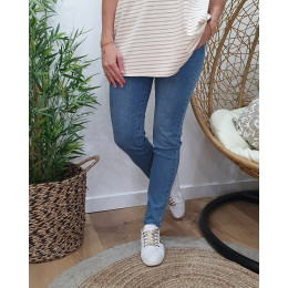 Jean femme clair délavé slim coupe confort taille haute