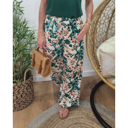 Pantalon femme fluide vert écru et marron Joelle
