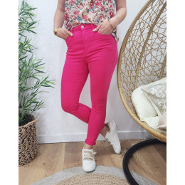 Pantalon femme rose fuchsia skinny