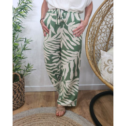Pantalon fluide femme vert et beige Perry